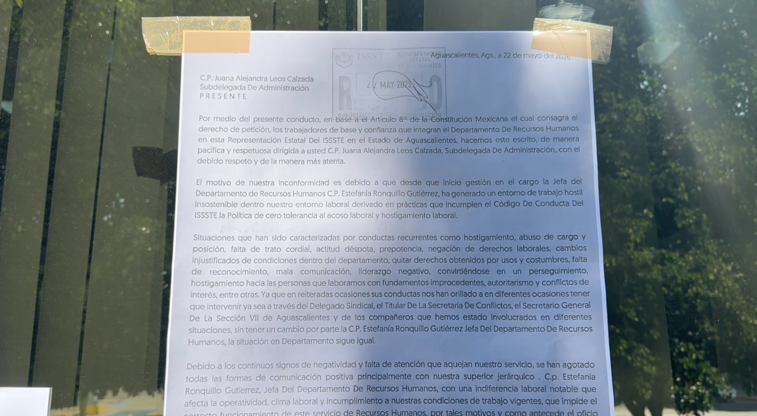 Exigen destitución de titular del Departamento de Recursos Humanos.