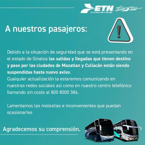 Suspenden rutas a Sinaloa 