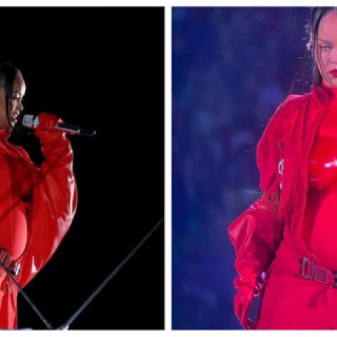 Rihanna apareció con un vientre abultado en el Super Bowl 