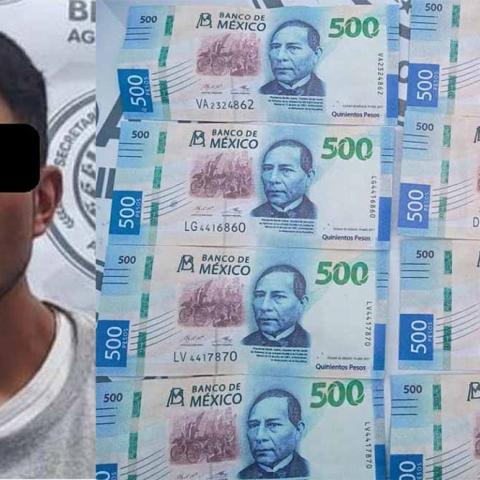 Le encontraron 8 billetes falsos de 500 pesos tras el reporte de una comerciante a la que le pagó con uno de ellos