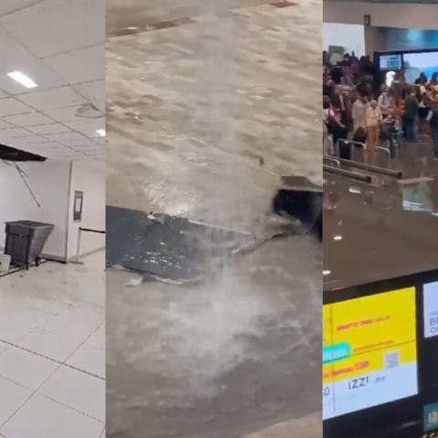 Intensa lluvia daña plafones y desagüe en la Terminal 1 del AICM