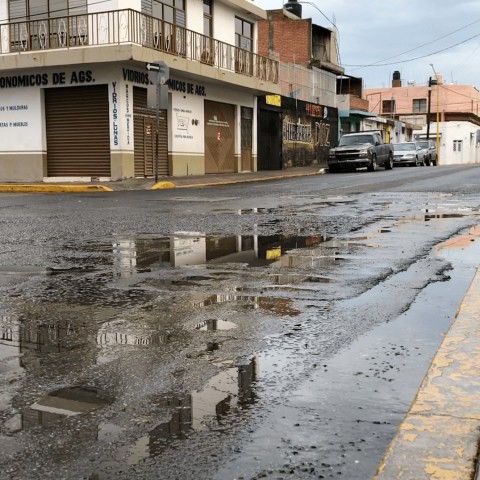 Baches en calle mojada