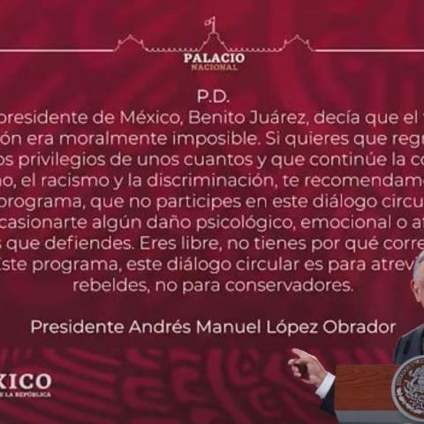 Ignora al INE: AMLO vuelve a colocar "advertencia" en su mañanera