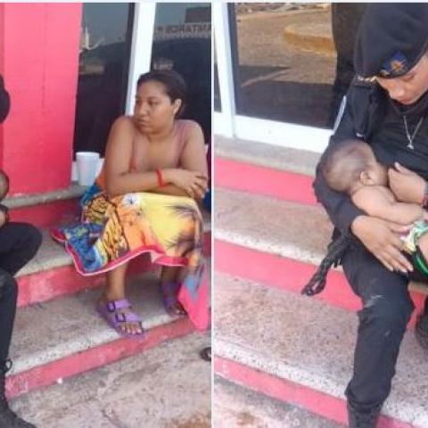 Policía amamanta a bebé hambriento tras el paso del huracán Otis