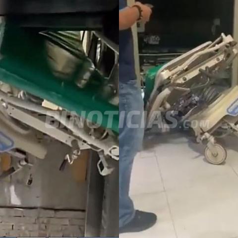 Falla elevador del IMSS en Monterrey y prensa una camilla