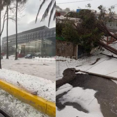 Fuerte lluvia y granizo caen sobre la capital de Puebla 