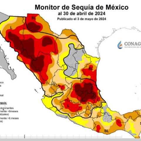 Mapa de sequía al 30 de abril 2024, CONAGUA