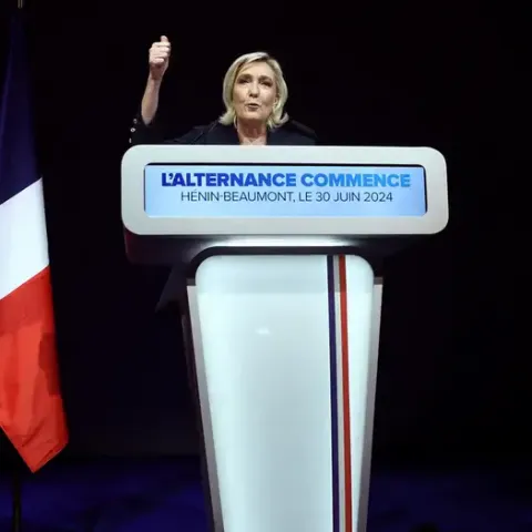 Marine Le Pen, líder del partido de extrema derecha francés Agrupación Nacional (RN).