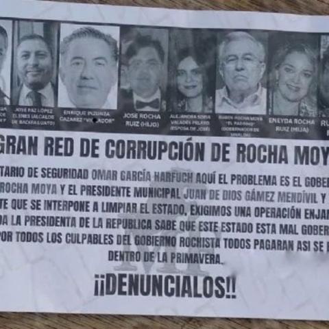 “Llueven” narcomensajes en Culiacán con imagen de Rubén Rocha.