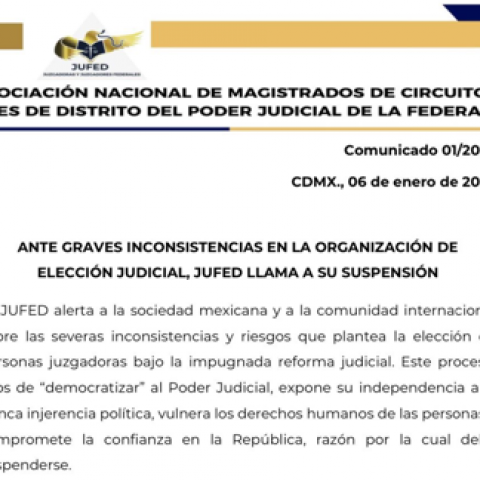 JUFED exige suspensión de elección judicial 