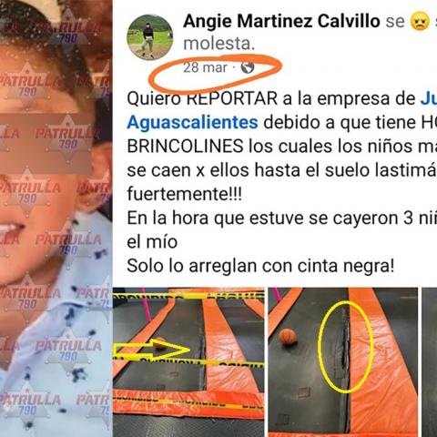 La autora de dicha publicación, asegura que ese día hubo al menos 3 niños que sufrieron una caída