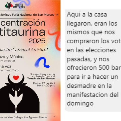 Acusan pagos para provocar desmanes en concentración antitaurina