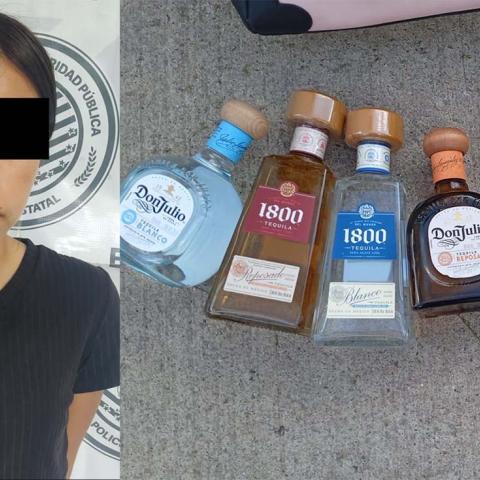 Lizeth escondió 6 botellas en su bolso de mano y quería salir de la tienda sin pagar