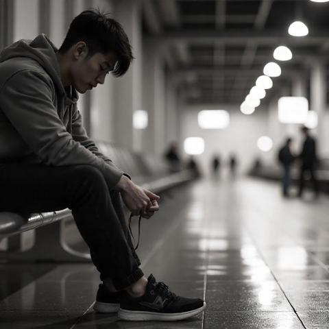 Hombre quitándose los zapatos