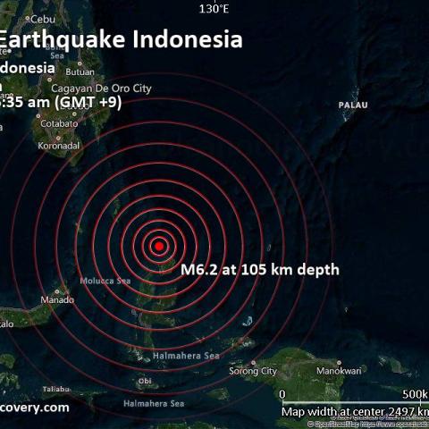 Sismo de magnitud 5.9 sacude la isla de Sulawesi Central en Indonesia