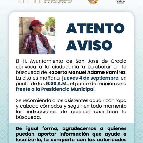Municipio de San José de Gracia convoca a labores de búsqueda 