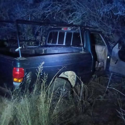 El estúpido ladrón se estrelló contra un árbol y ahora la camioneta ha quedado averiada