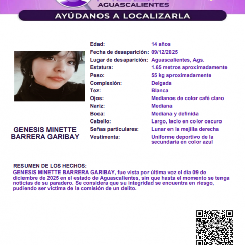 Ficha de búsqueda de Génesis Minette Barrera Garibay