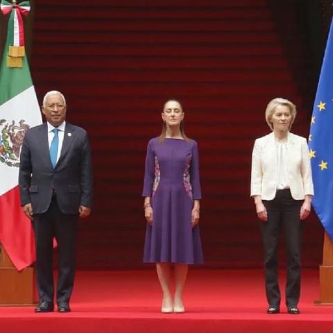 Diplomáticos de la Unión Europea llegan a Palacio Nacional para reunión con Sheinbaum