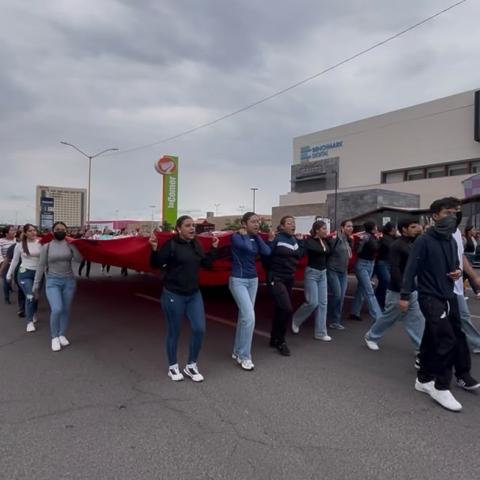 A nueve años de la represión, normalistas toman las calles de Aguascalientes en conmemoración