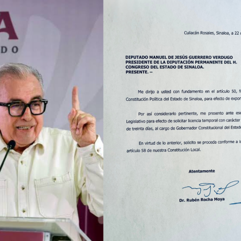 Rubén Rocha Moya solicita licencia indefinida como gobernador de Sinaloa ante el Congreso estatal