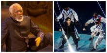 El actor Morgan Freeman y Jungkook de BTS en la inauguración de Qatar 2022