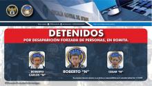 Detienen a mando policíaco municipal y dos agentes por desaparición y homicidio de tres jóvenes