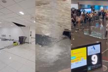 Intensa lluvia daña plafones y desagüe en la Terminal 1 del AICM