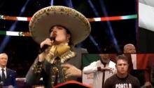 Camila Fernández se equivoca al entonar el Himno Nacional y el Canelo reacciona