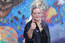 Guadalupe Taddei vota en la elecicón judicial; llevó sus anotaciones