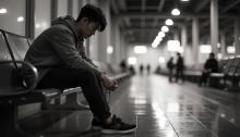 Hombre quitándose los zapatos
