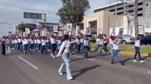 Normalistas marchan en Aguascalientes a 11 años de la desaparición de los 43 estudiantes de Ayotzinapa 