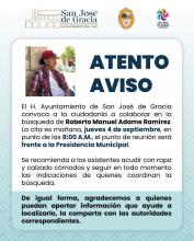 Municipio de San José de Gracia convoca a labores de búsqueda 