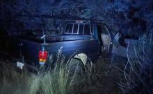 El estúpido ladrón se estrelló contra un árbol y ahora la camioneta ha quedado averiada